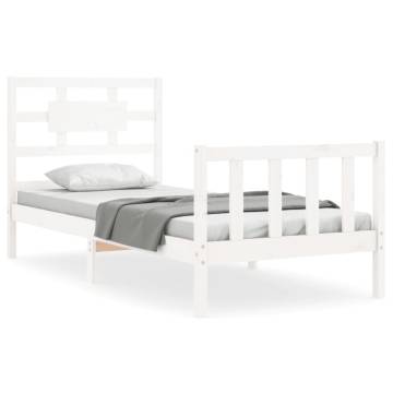 White Single Bed Frame with Headboard - Solid Pine Wood