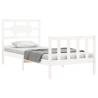 White Single Bed Frame with Headboard - Solid Pine Wood