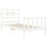 White Single Bed Frame with Headboard - Solid Pine Wood