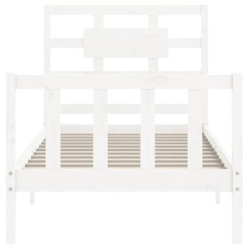 White Single Bed Frame with Headboard - Solid Pine Wood