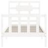 White Single Bed Frame with Headboard - Solid Pine Wood