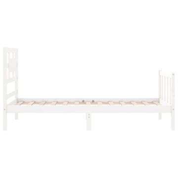 White Single Bed Frame with Headboard - Solid Pine Wood