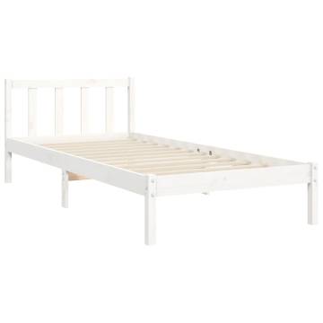 White Single Bed Frame with Headboard - Solid Pine Wood