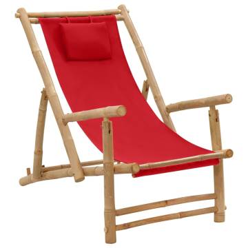 Red Bamboo & Canvas Deck Chair - Height Adjustable Comfort