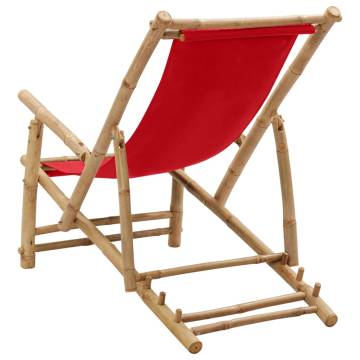 Red Bamboo & Canvas Deck Chair - Height Adjustable Comfort