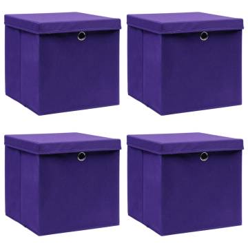 Purple Storage Boxes with Lids - 4 pcs | 32x32x32 cm