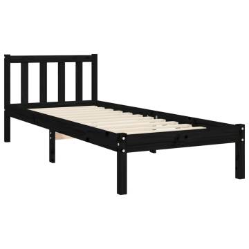 Black Small Single Bed Frame with Headboard - Solid Pine Wood