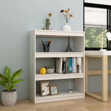 White Book Cabinet & Room Divider - Solid Pinewood 100x30x103 cm