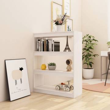 White Book Cabinet & Room Divider - Solid Pinewood 100x30x103 cm