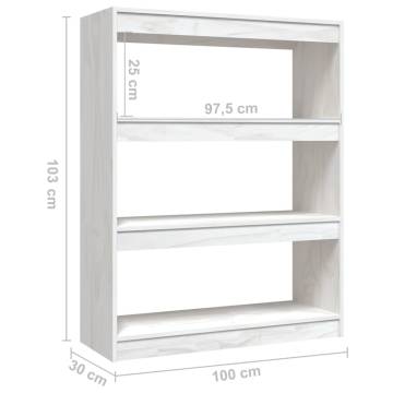 White Book Cabinet & Room Divider - Solid Pinewood 100x30x103 cm