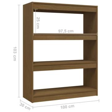 Honey Brown Book Cabinet & Room Divider - Solid Pinewood 100x30x103 cm