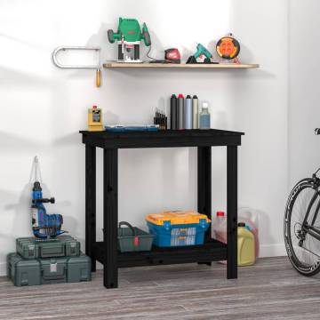 Work Bench Black 80x50x80 cm - Solid Pine Wood | HipoMarket