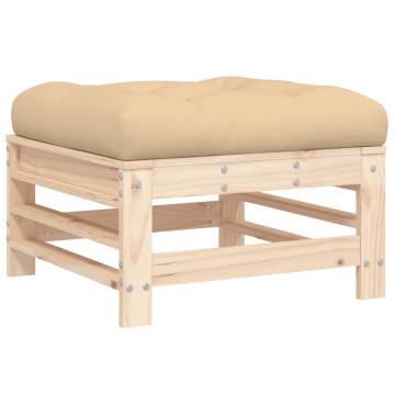 Garden Footstool with Cushion - Solid Pine Wood Comfort