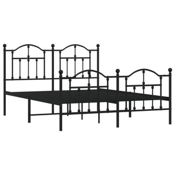 Metal Bed Frame with Headboard & Footboard - Black Double Bed