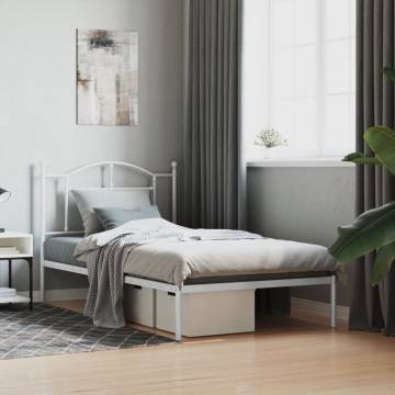 White Metal Bed Frame with Headboard 100x190 cm | HipoMarket