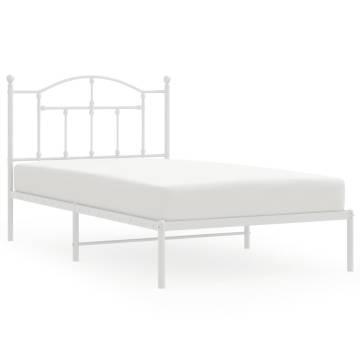 White Metal Bed Frame with Headboard 100x190 cm | HipoMarket