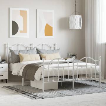 Elegant White Metal Bed Frame with Headboard & Footboard