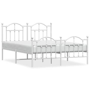 Elegant White Metal Bed Frame with Headboard & Footboard