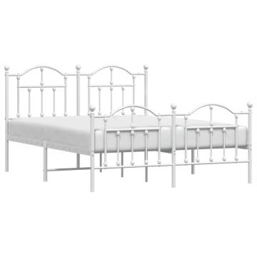 Elegant White Metal Bed Frame with Headboard & Footboard