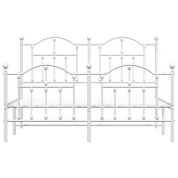 Elegant White Metal Bed Frame with Headboard & Footboard