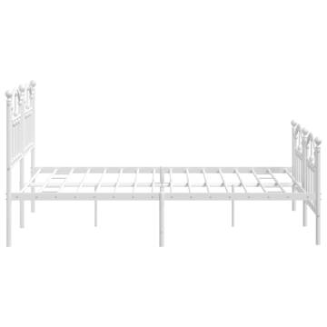 Elegant White Metal Bed Frame with Headboard & Footboard