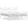 Elegant White Metal Bed Frame with Headboard & Footboard