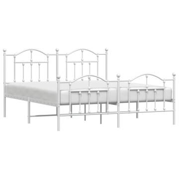 Elegant White Metal Bed Frame with Headboard & Footboard