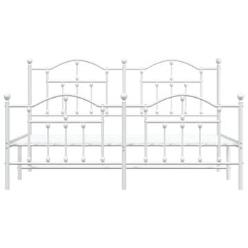 Elegant White Metal Bed Frame with Headboard & Footboard