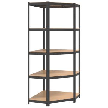 5-Layer Corner Shelf - Anthracite Steel & Wood | HipoMarket UK