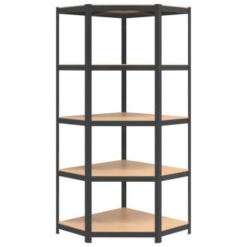 5-Layer Corner Shelf - Anthracite Steel & Wood | HipoMarket UK