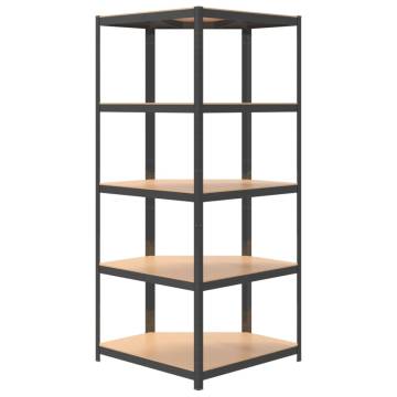 5-Layer Corner Shelf - Anthracite Steel & Wood | HipoMarket UK