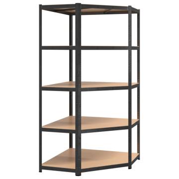 5-Layer Heavy-Duty Corner Shelf - Grey Steel & Engineered Wood