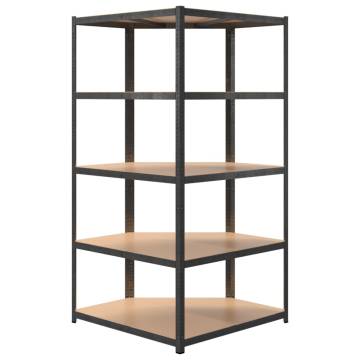 5-Layer Heavy-Duty Corner Shelf - Grey Steel & Engineered Wood