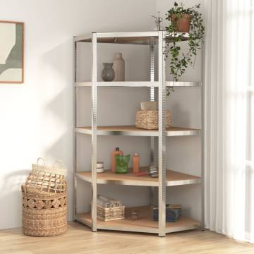 5-Layer Corner Shelf - Silver Steel & Engineered Wood