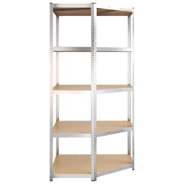 5-Layer Corner Shelf - Silver Steel & Engineered Wood