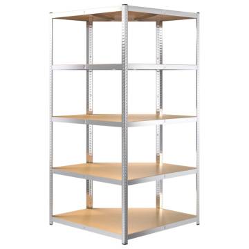 5-Layer Corner Shelf - Silver Steel & Engineered Wood