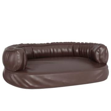 Ergonomic Foam Dog Bed - Brown Faux Leather 60x42 cm