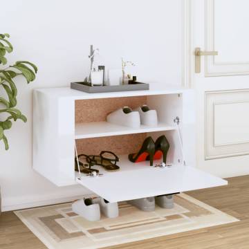 Wall-Mounted Shoe Cabinet High Gloss White - 70x35x38 cm