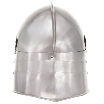 Medieval Knight Helmet Replica - LARP Antique Silver Steel