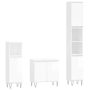 3 Piece High Gloss White Bathroom Furniture Set | Hipomarket