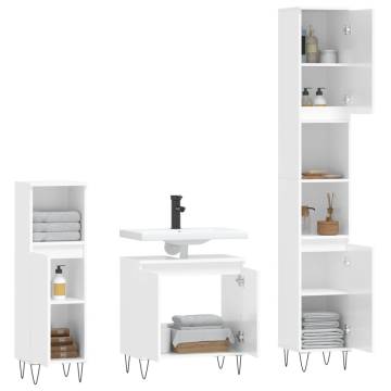 3 Piece High Gloss White Bathroom Furniture Set | Hipomarket