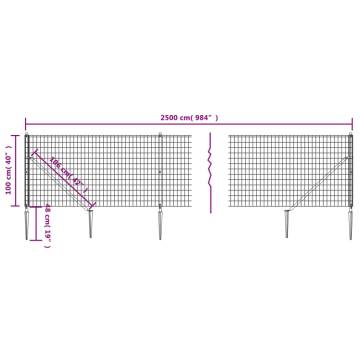 Wire Mesh Fence with Spike Anchors Anthracite 1x25 m