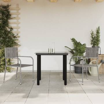 3 Piece Garden Dining Set - Grey & Black Poly Rattan & Steel