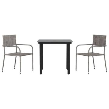 3 Piece Garden Dining Set - Grey & Black Poly Rattan & Steel