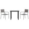 3 Piece Garden Dining Set - Grey & Black Poly Rattan & Steel