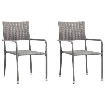 3 Piece Garden Dining Set - Grey & Black Poly Rattan & Steel