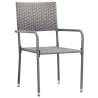 3 Piece Garden Dining Set - Grey & Black Poly Rattan & Steel