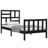 Small Single Black Bed Frame with Headboard - Solid Wood