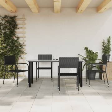 5 Piece Black Poly Rattan & Steel Garden Dining Set