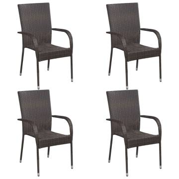 Stackable Outdoor Chairs - 4 pcs Poly Rattan Brown | HipoMarket